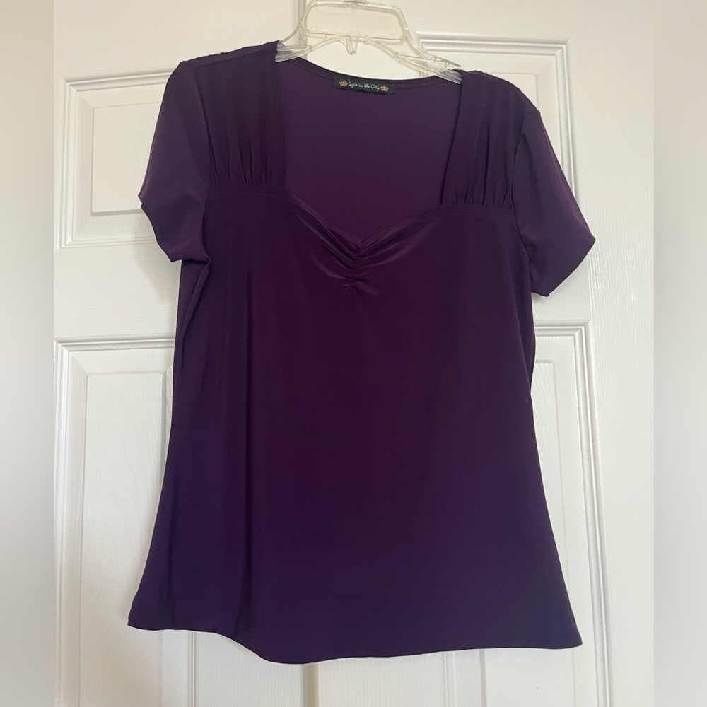 Fitted Purple Blouse – Scoop Neck with Draped Detail